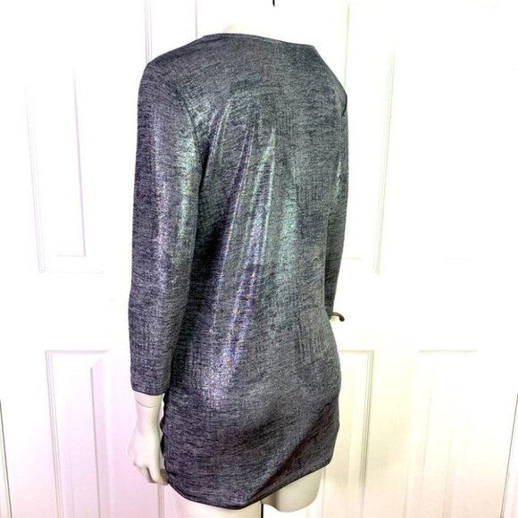 Lisette silver non symmetrical mid sleeve top metallic lightweight xs xsmall - Picture 7 of 12